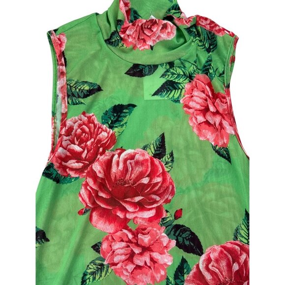 AFRM Women's Bodysuit Green Floral Sleeveless Mesh Mock Neck Garden Size Small - Picture 2 of 10